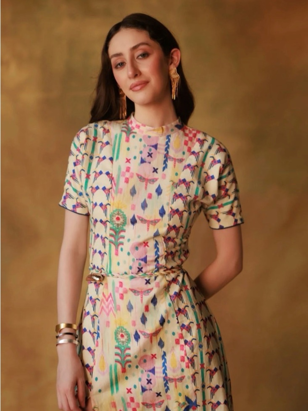 Maison Qala Morning Museum Walk Cotton linen Ikat Dress